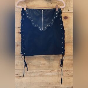 Nasty Gal Black Lace-Up Mini Skirt with Faux Leather Trim